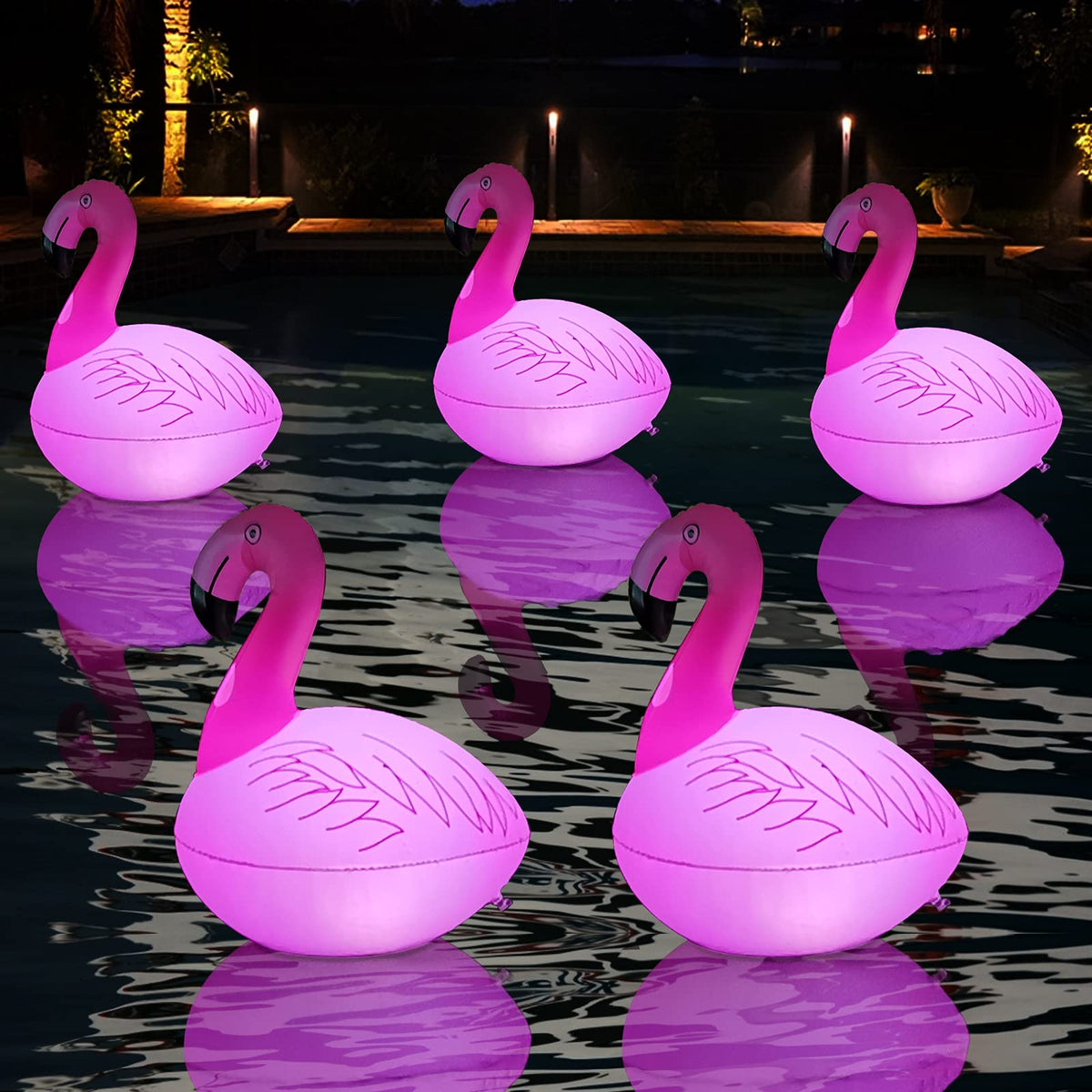 Cootway Flamingo floating light on water adding color to pool