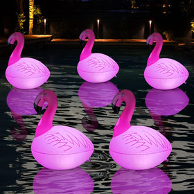 Cootway Flamingo floating light on water adding color to pool
