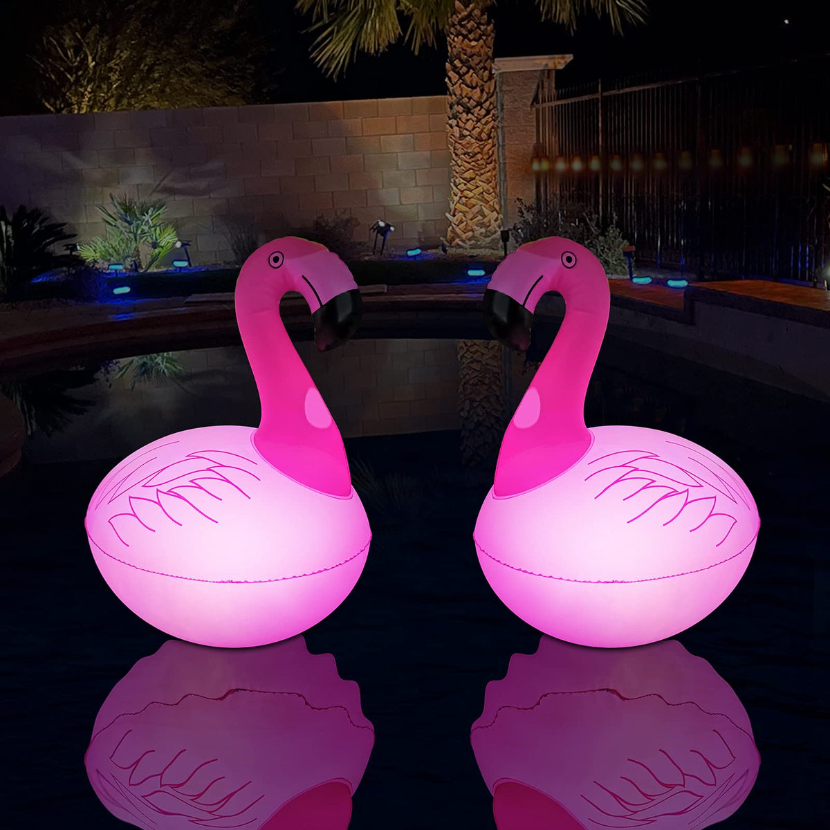Cootway flamingo pool light on water with vibrant glow for atmosphere