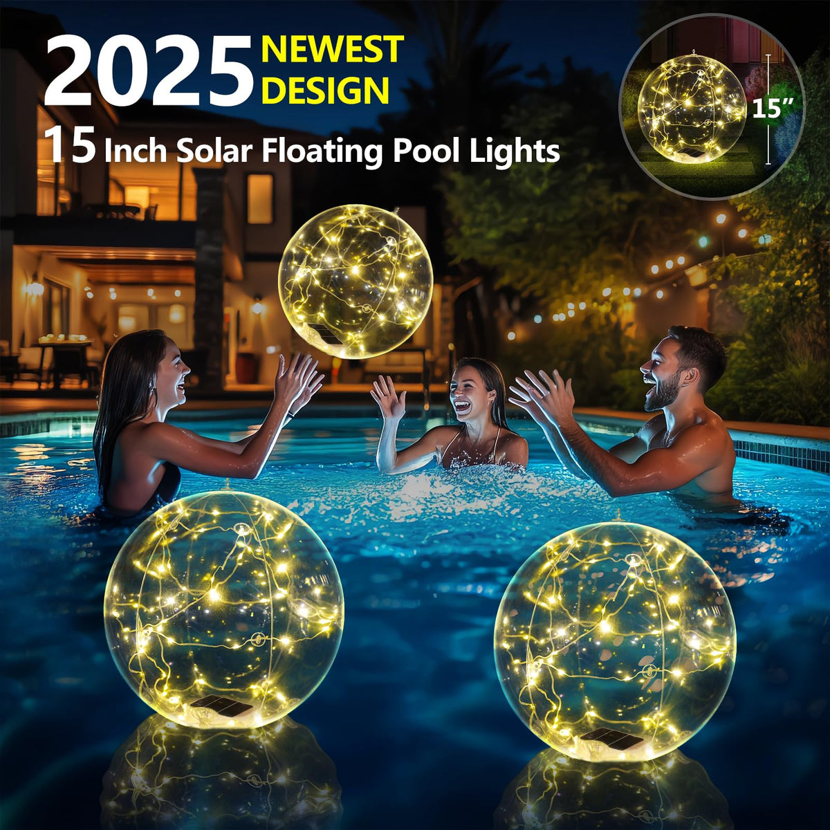 Cootway solar-powered pool lights enhance pond or yard decor after sunset.