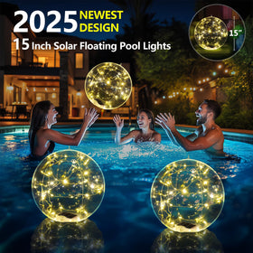 Cootway solar-powered pool lights enhance pond or yard decor after sunset.