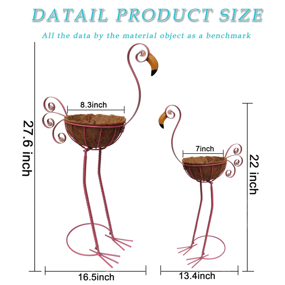 COOZZYHOUR flamingo planters highlight durable metal construction and pink coating