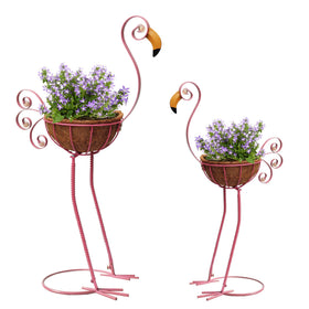 COOZZYHOUR metal flamingo planters set big with baskets for outdoor display