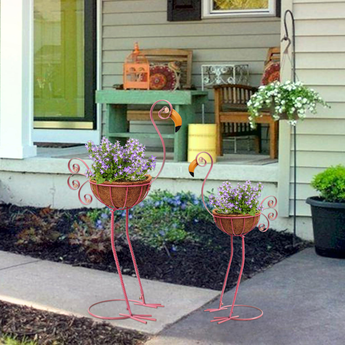 COOZZYHOUR flamingo planter set small with baskets suitable for balconies