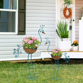 COOZZYHOUR Peacock planter with coconut fiber basket for versatile planting