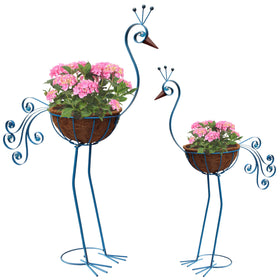 COOZZYHOUR Peacock Planters in blue metal finish for outdoor display
