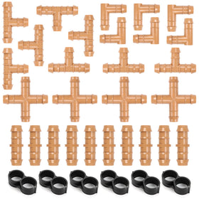 Copadri 34-piece drip fitting set for versatile garden irrigation.