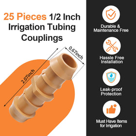 Copadri barbed 1/2 inch coupler seals tubing cleanly during irrigation setup.