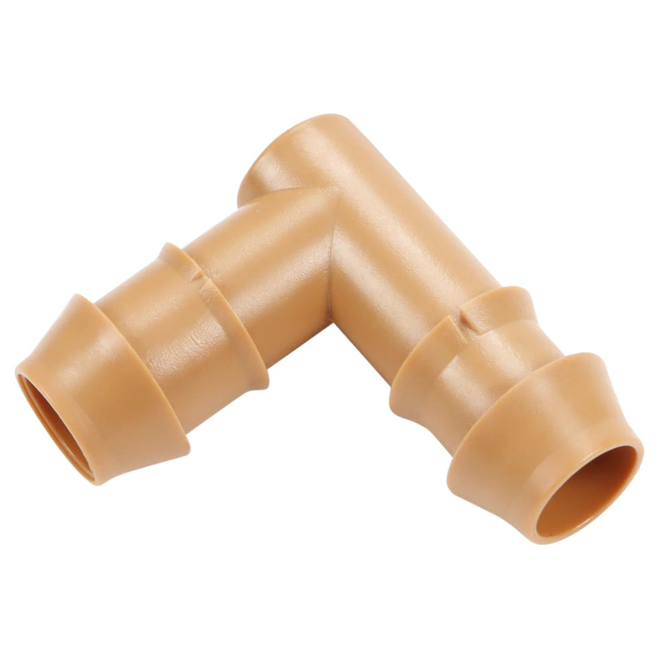 Copadri 90 degree drip elbow fits 1/2 inch tubing for tight turns.