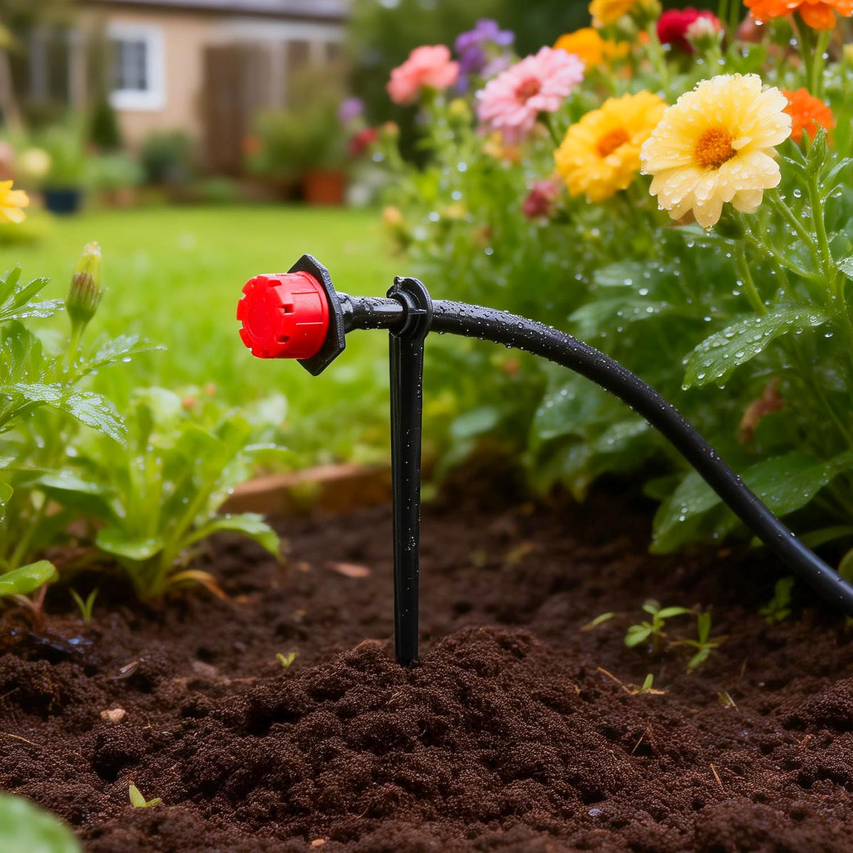 Copadri stake for outdoor and indoor use keeps drip lines tidy and organized.
