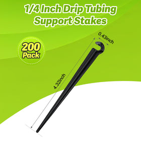 Copadri quarter-inch tubing stake secures hoses in gardens and beds.