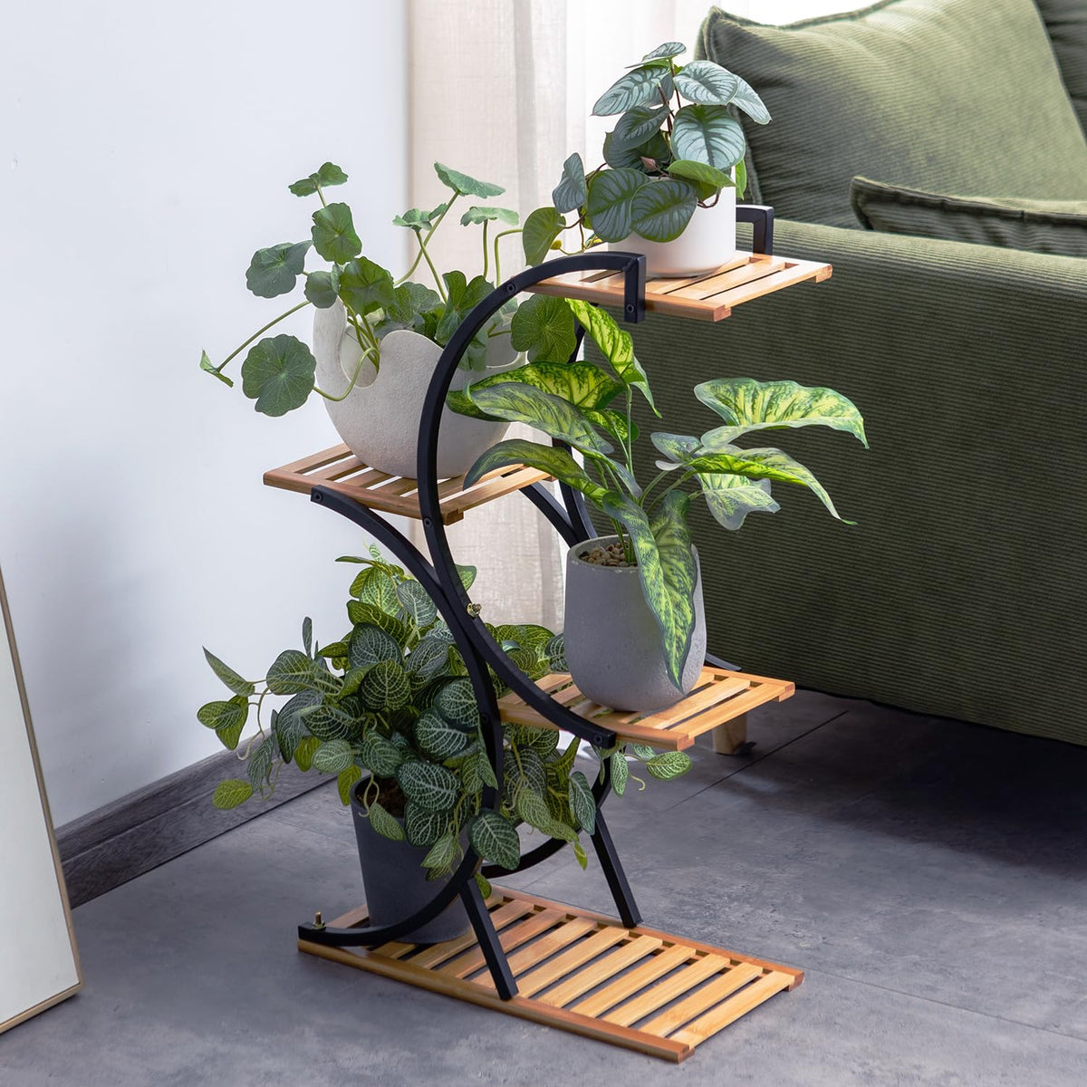 COPREE Bamboo 4-Tier Plant Stand during quick assembly process