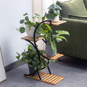 COPREE Bamboo 4-Tier Plant Stand during quick assembly process