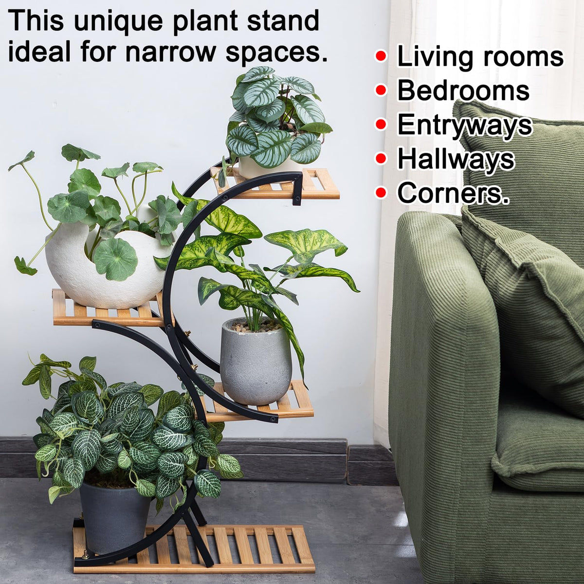 COPREE Bamboo 4-Tier Plant Stand with its bamboo joints close-up