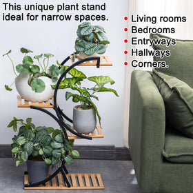 COPREE Bamboo 4-Tier Plant Stand with its bamboo joints close-up