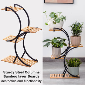 COPREE Bamboo 4-Tier Plant Stand shown for indoor and outdoor use