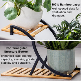 COPREE Bamboo 4-Tier Plant Stand with potted plants on shelves