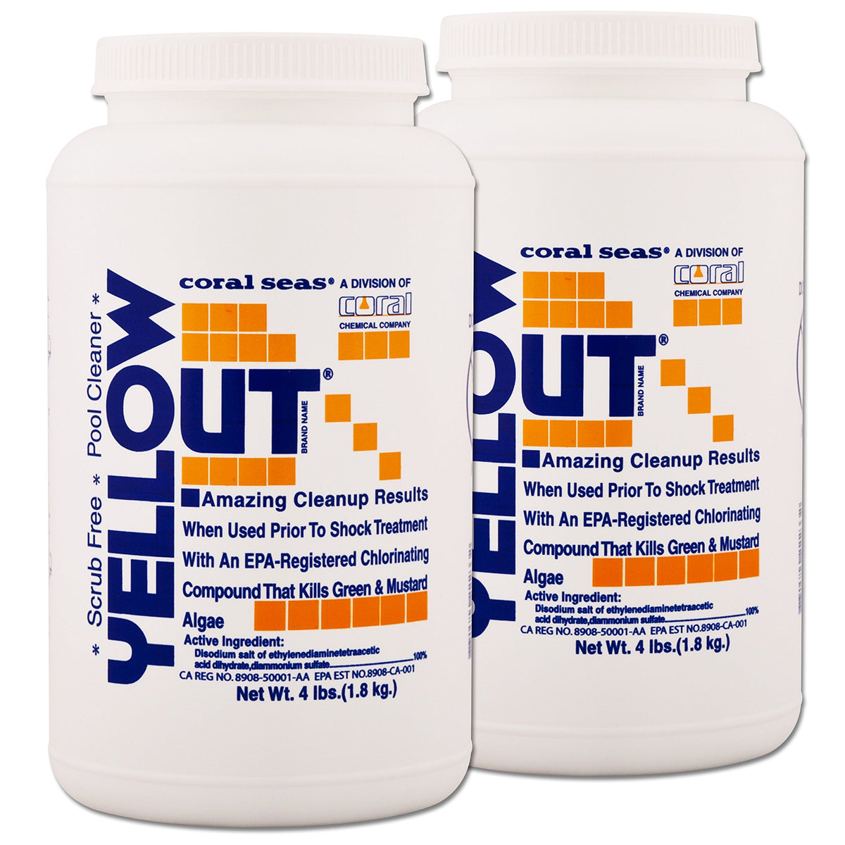 Coral Seas Yellow Out pool shock powder dissolving quickly for algae control and clarity