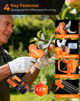 Coranex pruning shears with brushless motor delivers faster, cooler cuts.