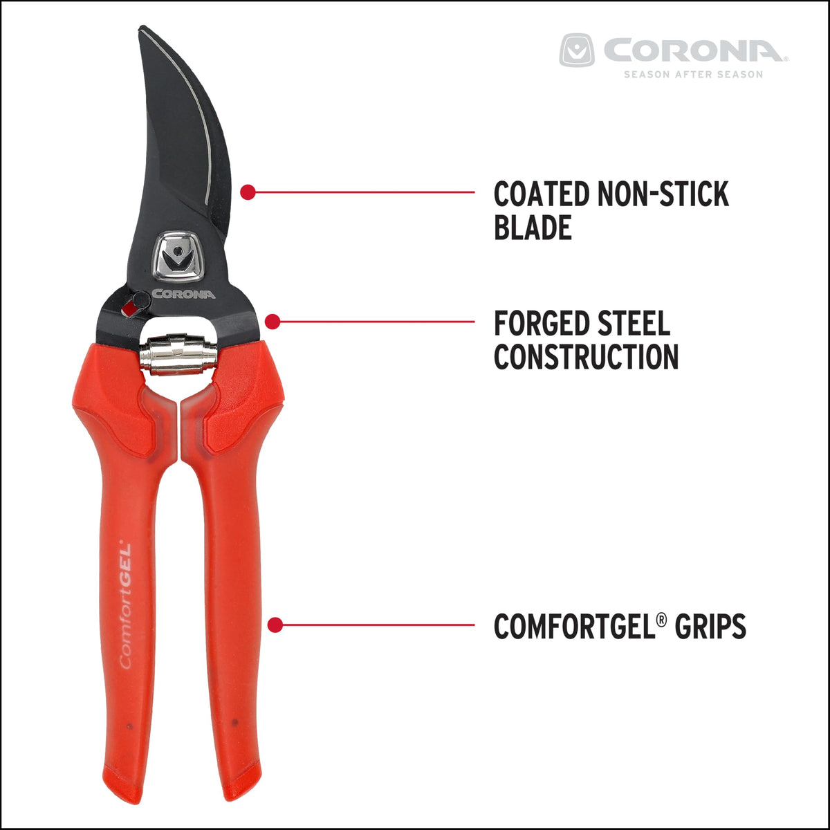 Corona BP 3214D ComfortGEL pruner cutting action on a small branch.