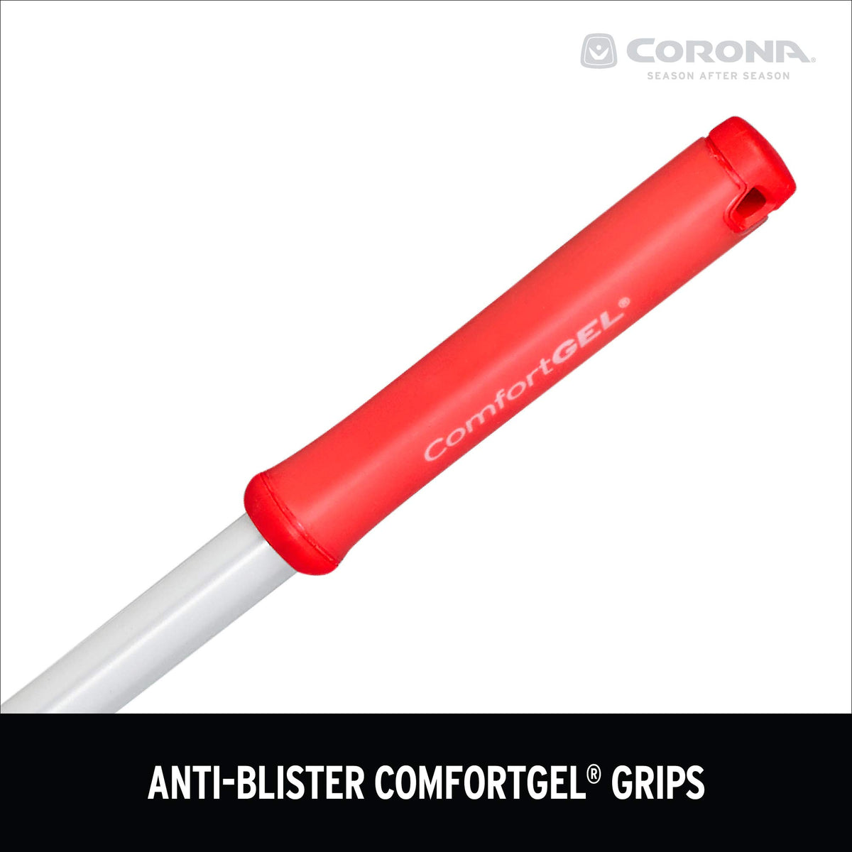 Corona GT 3244 ergonomic red handle provides secure grip during long tasks