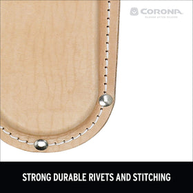 Corona leather scabbard with belt clip and loops keeps pruner accessible on the belt.