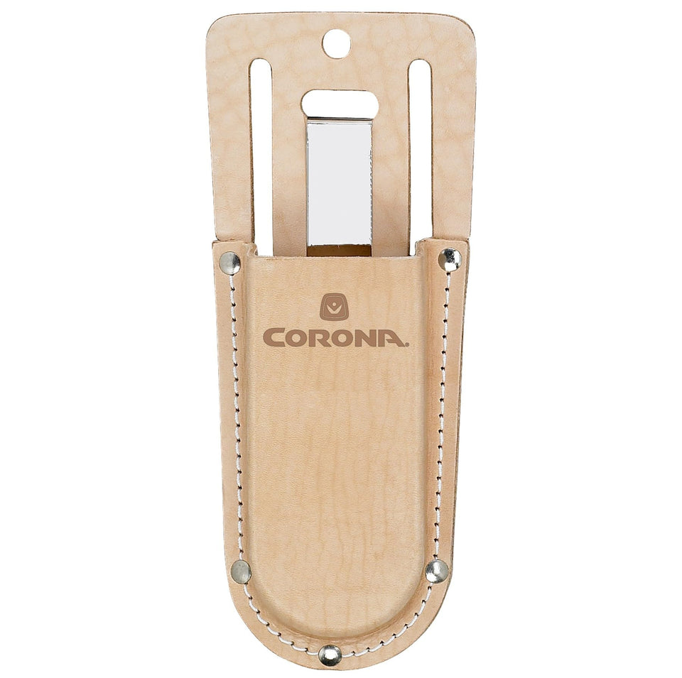 Corona leather scabbard shows top-grain leather construction for durable tool storage.