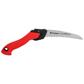 Corona RazorTOOTH folding pruning saw close-up shows fast-cut blade for quick pruning.