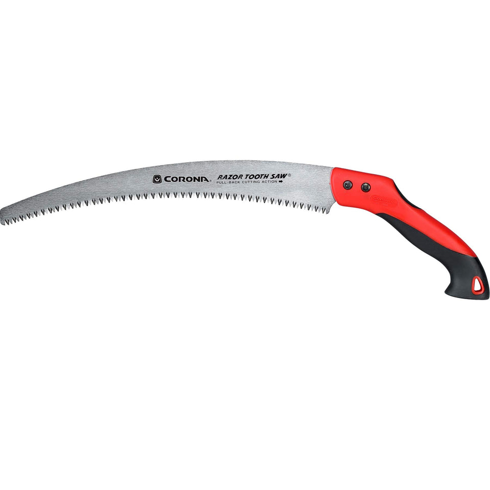 Corona RazorTOOTH saw blade curve facilitates smooth cuts through thick branches.