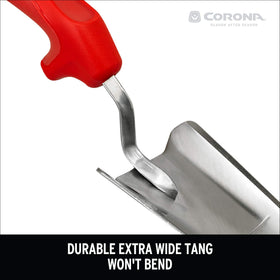 Corona Tools trowel soil-penetration action shows easy digging through compact soil.