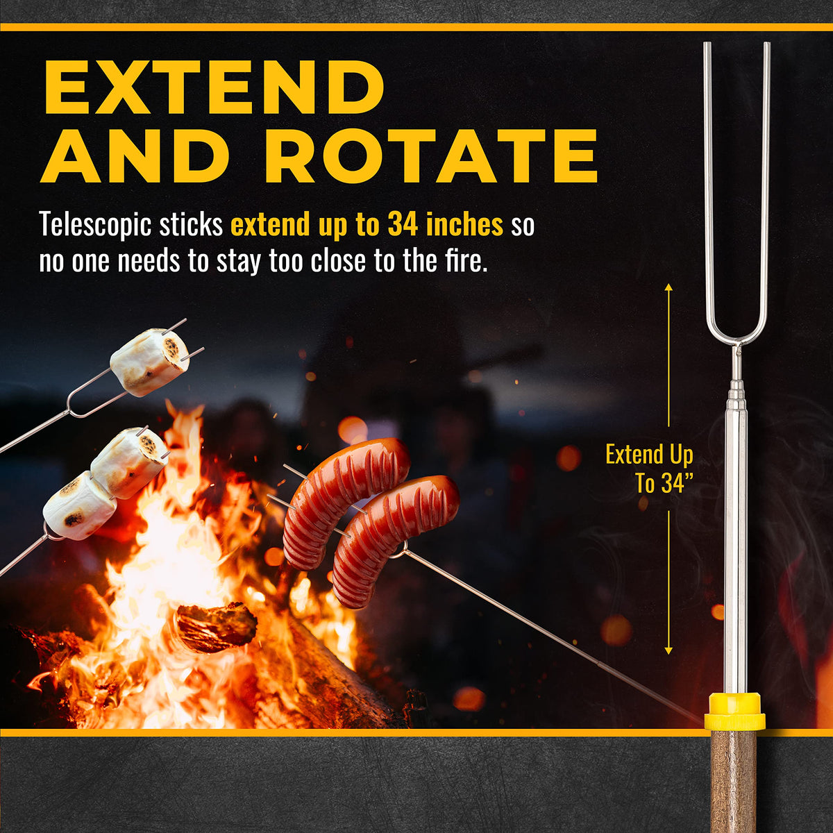 CORQUE stainless steel extendable skewers resist rust for reliable campfire use.