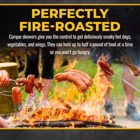 CORQUE easy-clean skewers shown with water and dish soap