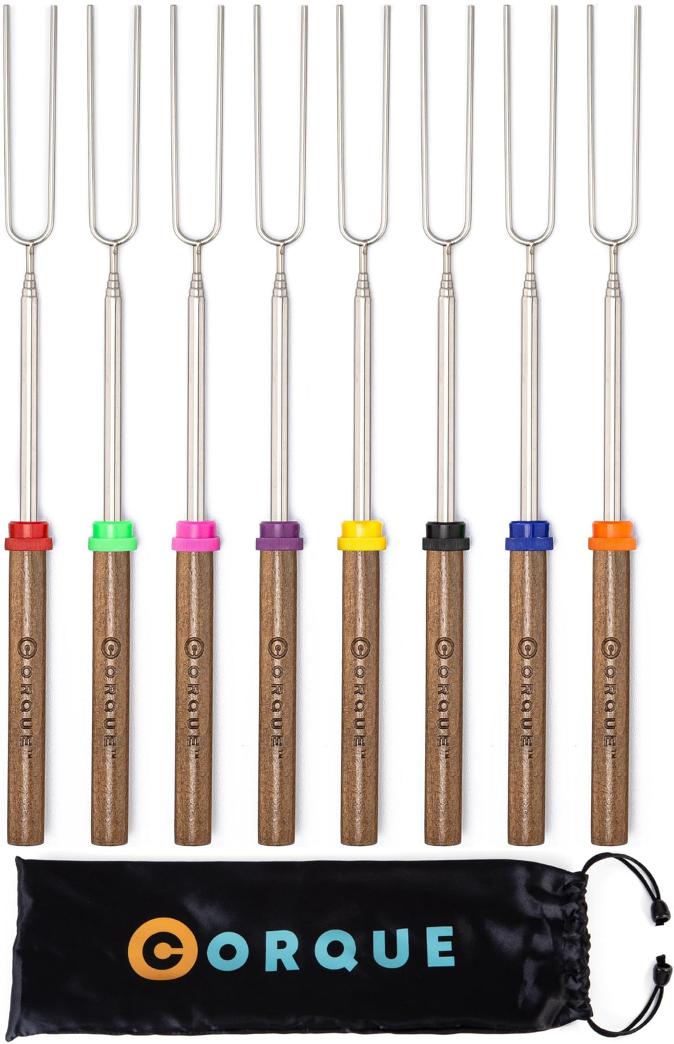 CORQUE 32-inch extendable marshmallow sticks for safe, controlled campfire roasting.