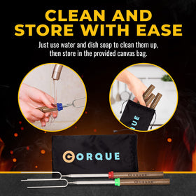 CORQUE retractable skewers are easy to clean after outdoor cooking.