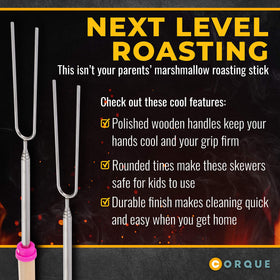 CORQUE telescoping campfire sticks extended and ready for storage