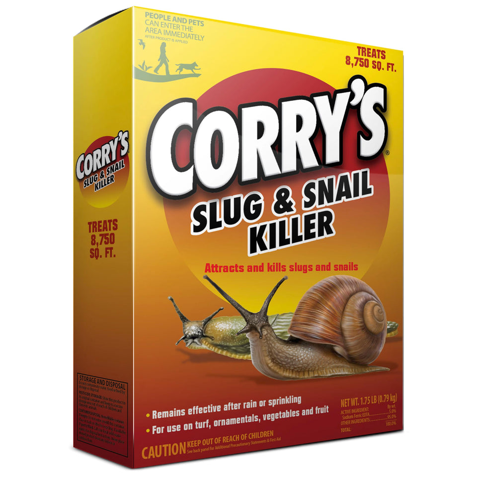 Corry's Slug Snail Killer bottle shown for quick garden protection.