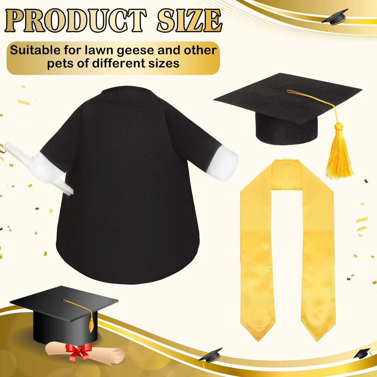 Cosblank black graduation gown on a lawn goose adds formal charm.