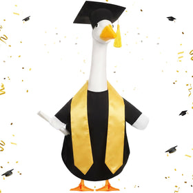 Cosblank black graduation goose hat enhances lawn display for celebrations.