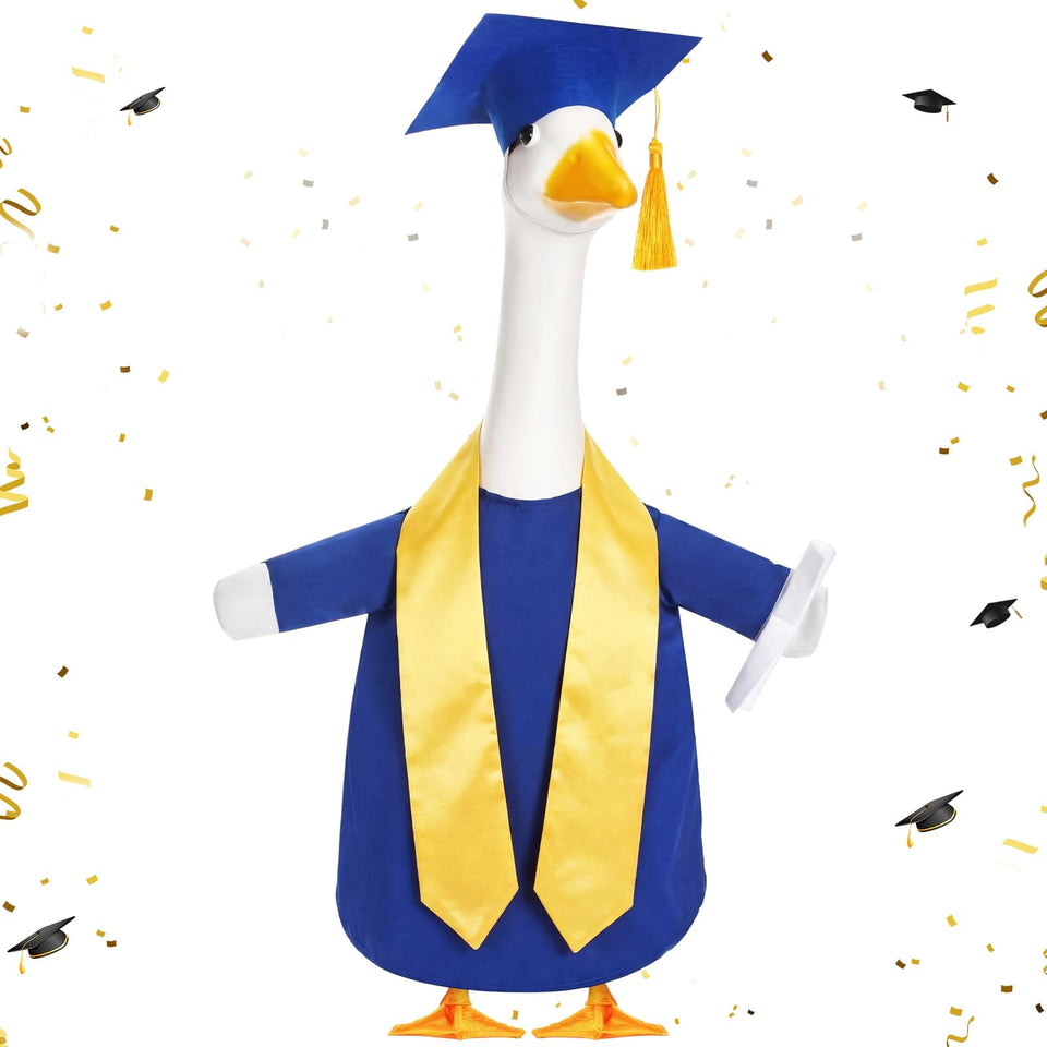 Cosblank blue graduation goose hat with gold tassel for porch celebrations