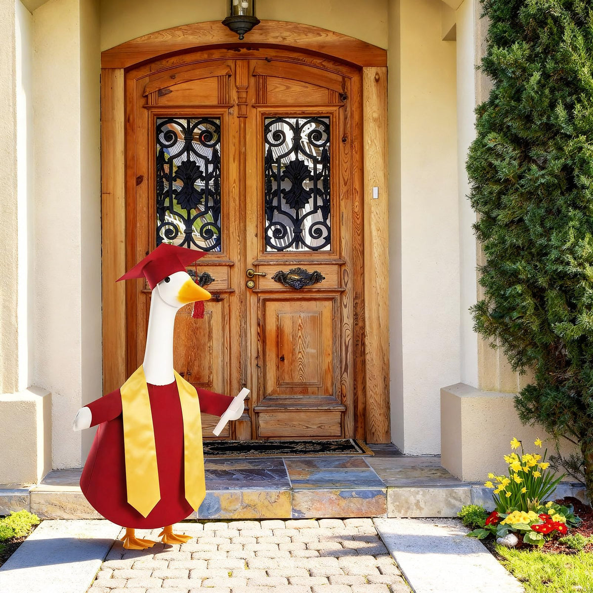 Cosblank outdoor goose outfit fits most 23-inch lawn geese for easy setup.