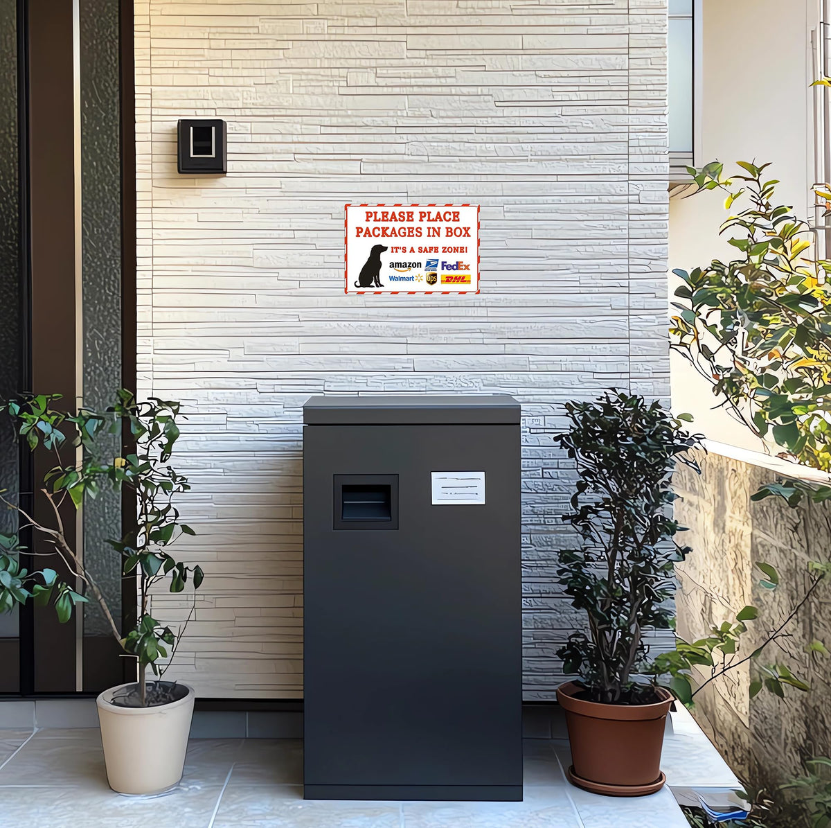 COSEICEO delivery sign with metal construction withstands weather for everyday porch use.