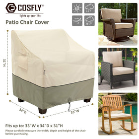 COSFLY chair cover top fabric shot highlights water resistance and UV protection.