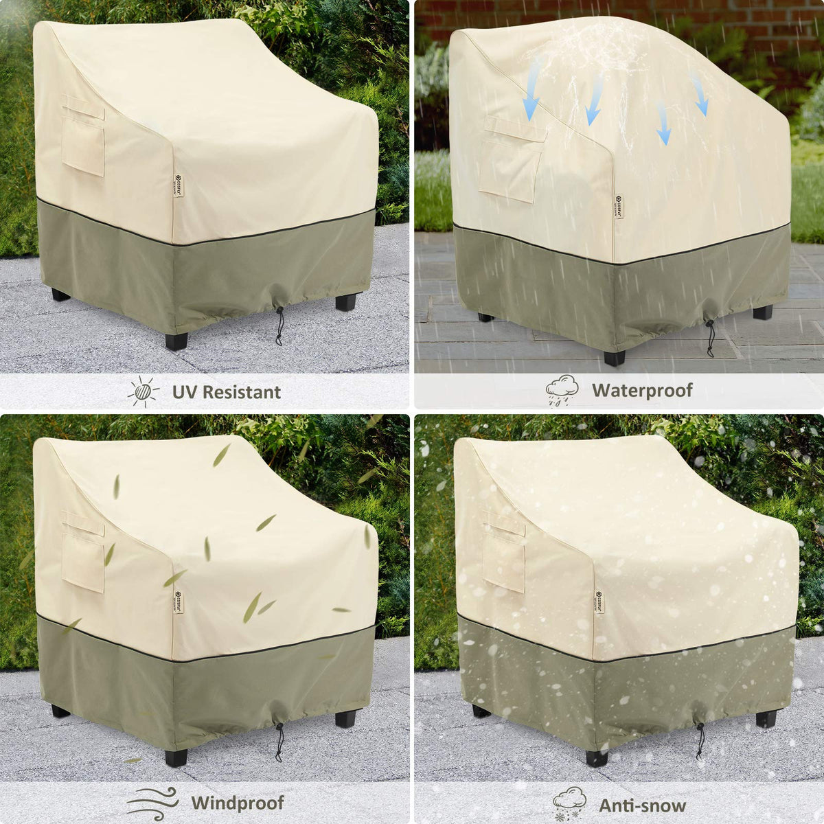 COSFLY outdoor chair cover provides all-season protection against rain, snow, sun, and debris.