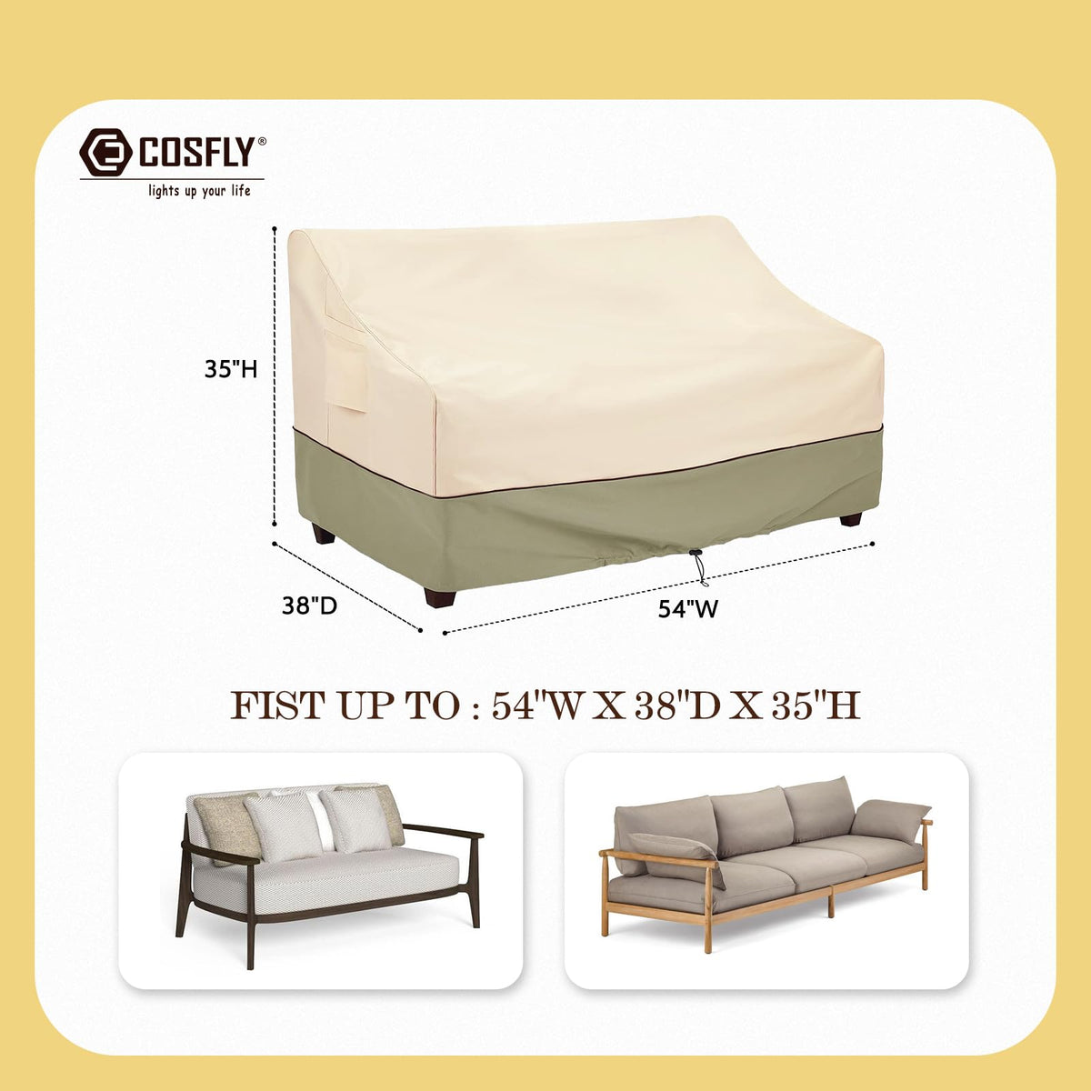 COSFLY patio furniture cover loveseat 54W x 38D x 35H with snug fit