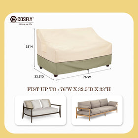 COSFLY patio sofa cover 3-seat custom fit with drawstrings ensures secure placement.