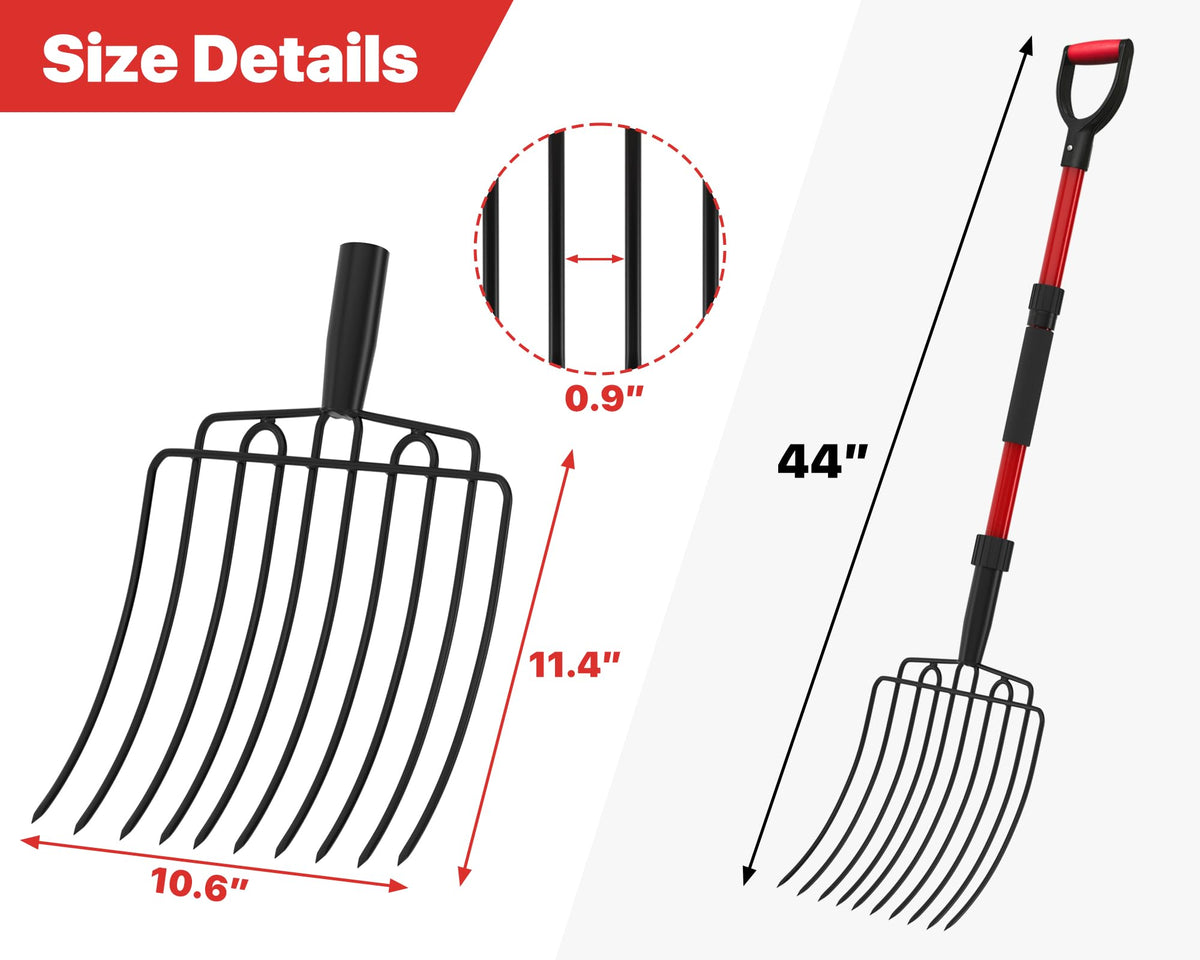 COSITA pitch fork features fiberglass handle and D-grip for comfortable use.