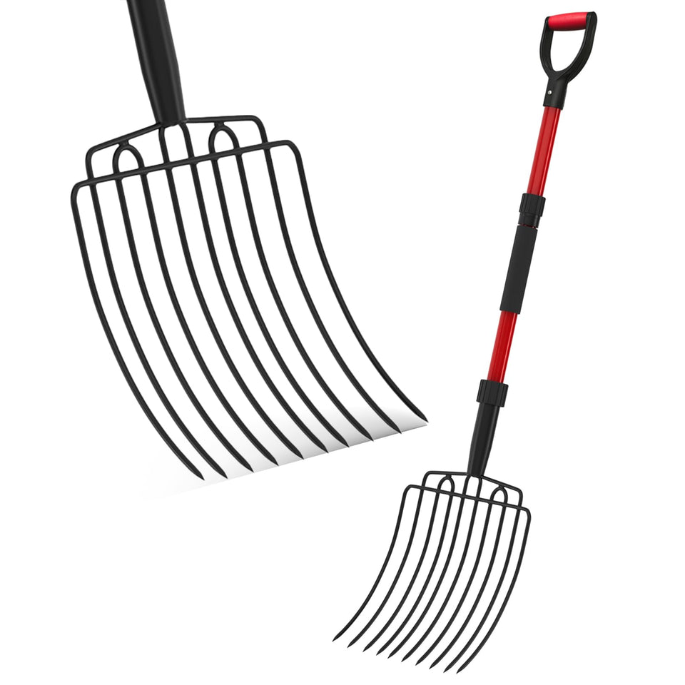 COSITA pitch fork with wide 10-tine head for efficient material pickup in the garden.