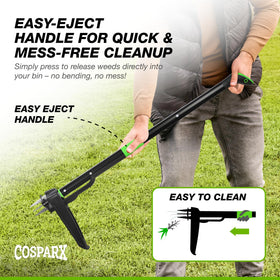COSPARX weed puller 4-claw head provides firm grip for rooted weeds.