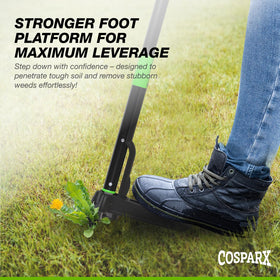 COSPARX weed puller with reinforced foot pedal boosts leverage and durability during tough pulls.