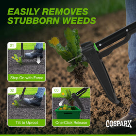 COSPARX weed puller lightweight aluminum pole enables easy handling and rust resistance.